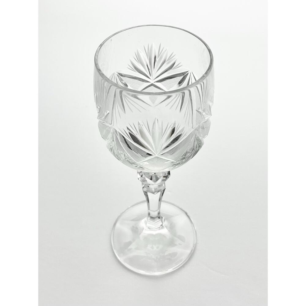 1980s Vintage 3 Crystal Wine Glasses 6 3/4” 8oz Fan & Cross Hatch Cuts, Barware - Picture 4 of 5